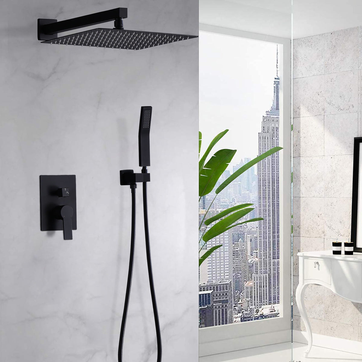 12" Ceiling Mount Shower System With Rain Mixer And Handheld Shower