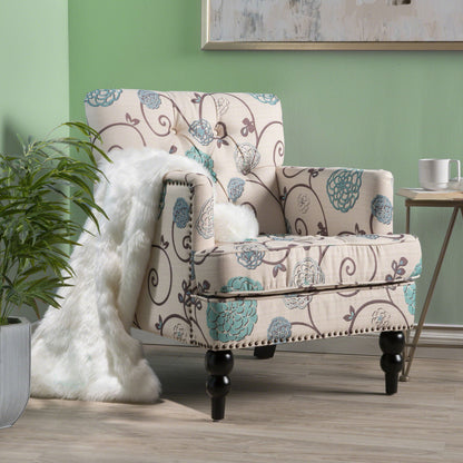 Vitality - Club Chair With Button Tufted Diamond Stitching And Turned Legs - Blue / White