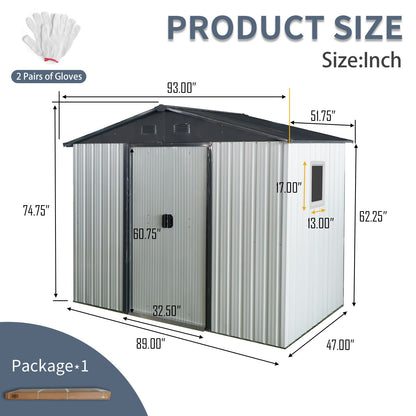 8Ft X 4Ft Outdoor Metal Storage Shed With Window And Metal Foundation For Backyard, Patio, Lawn
