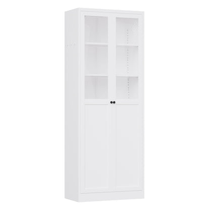 Tall Metal Kitchen Pantry Cabinet With Adjustable Shelves And Silent Magnetic Doors - White
