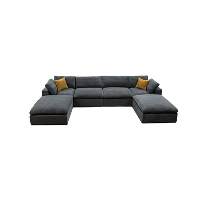 Upholstery Full Compressed Modular Sectional With Toss Pillows - Light Gray