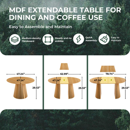 Extendable Pedestal Multifunctional Dining Table - Oak