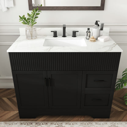 Bathroom Vanity Set, Fluted Cabinet, 3 Faucet Holes, Sink Included - Black