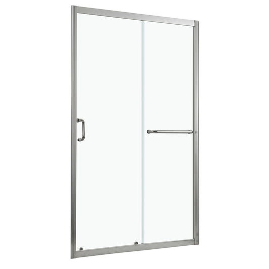 Single Sliding Bypass Shower Enclosure With Tempered Glass And - Brushed Silver