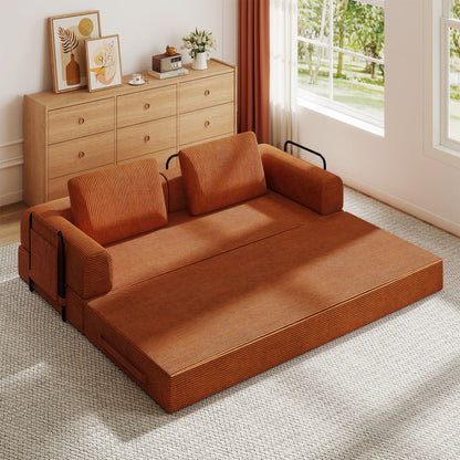 Convertible Sleeper Sofa Bed With Cylindrical Pillow, Fixed Shape Frame
