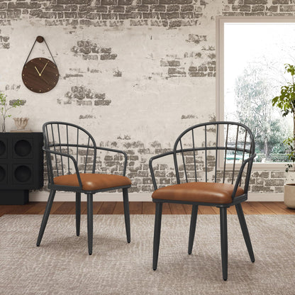 Industrial Inspired Upholstered Dining Chair Set With Metal Legs (Set of 2) - Brown