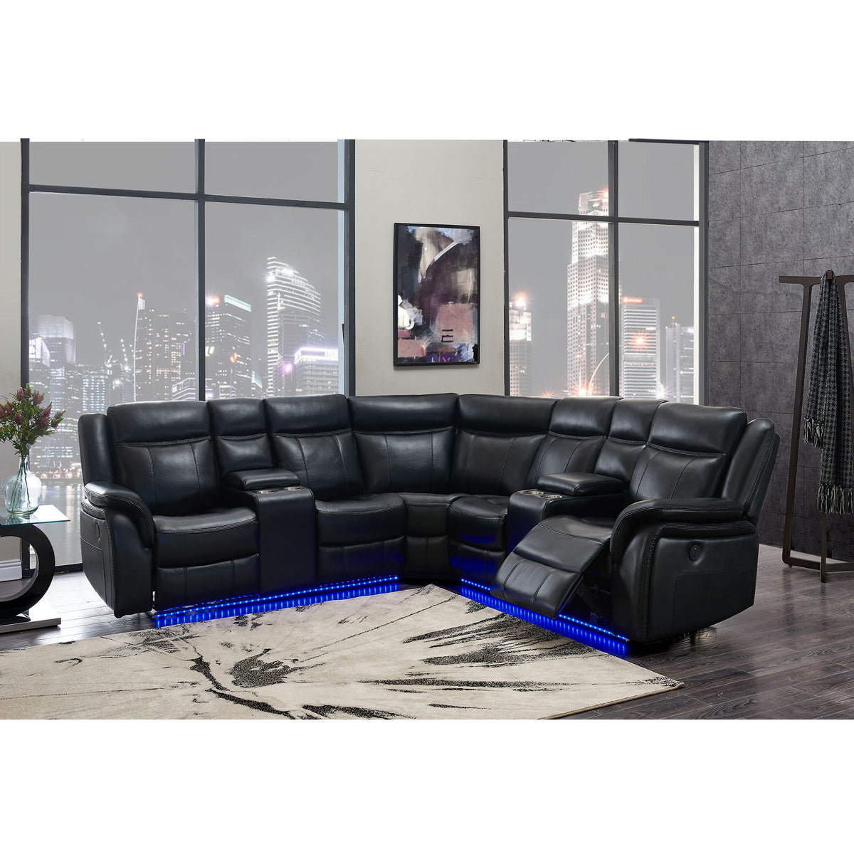 Jupiter - Leather Sectional - Black