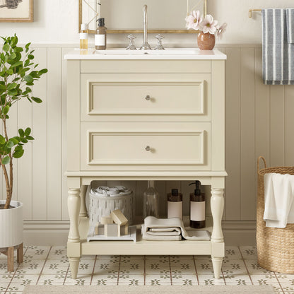 Bathroom Vanity With Sink, 2 Drawers Storage Cabinet, Open Shelf