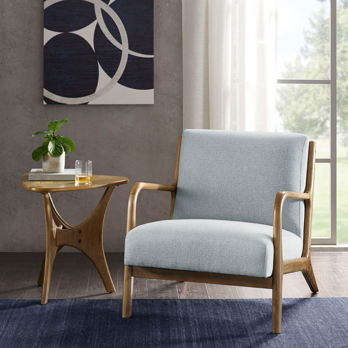 Mid-Century Style Lounge Chair With Upholstered Seat