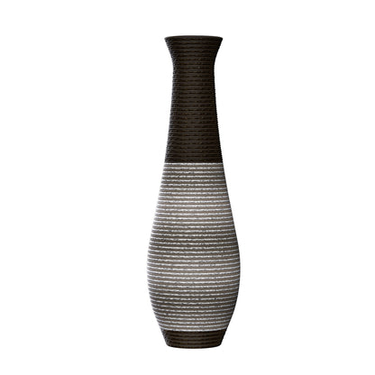 Tall Standing Designer Floor Vase Durable Artificial Rattan Elegant 2 Tone Finish Ideal Decor Accent For Living Room, Bedroom, Entryway Stylish Home Decor Statement Piece - Black / Gray