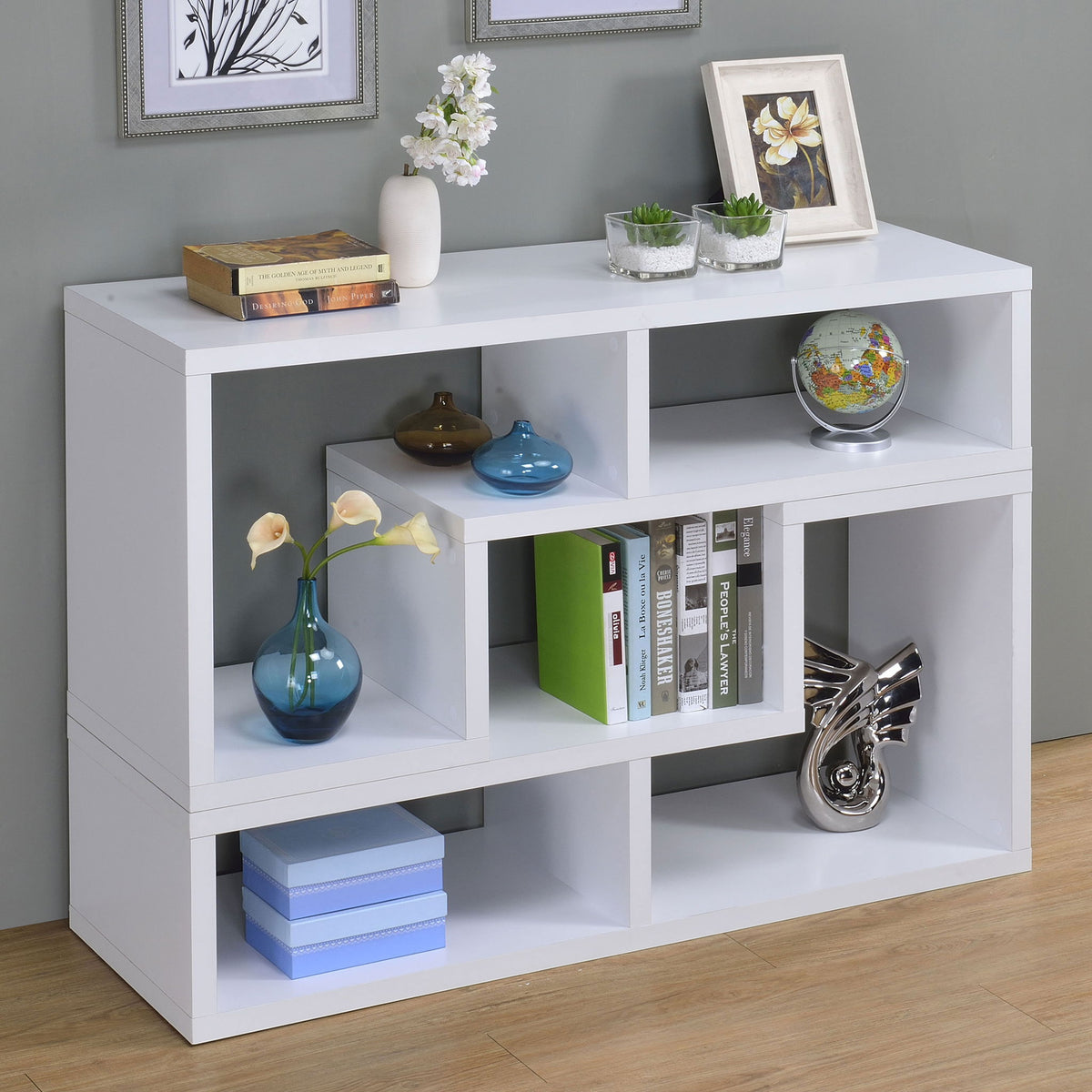 Convertable L-Shaped Bookcase With Open Shelves - White