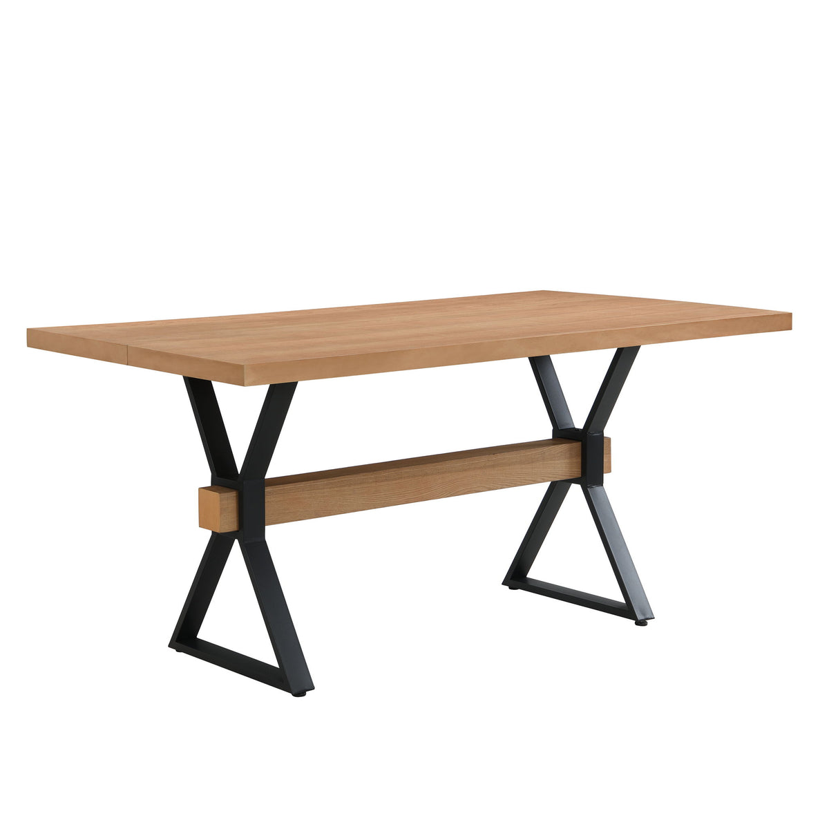 Farmhouse Style X Shaped Legs Dining Table With Metal - Natural