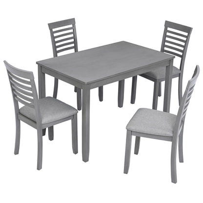 5 Pieces Modern Dining Set, Rectangular Wooden Dining Table With 4 Upholstered Chairs