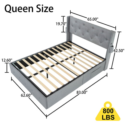 Bed With Gas Lift Storage, USB Ports