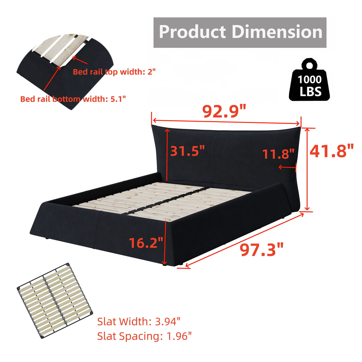 Upholstered Platform Bed With Special Shaped Headboard