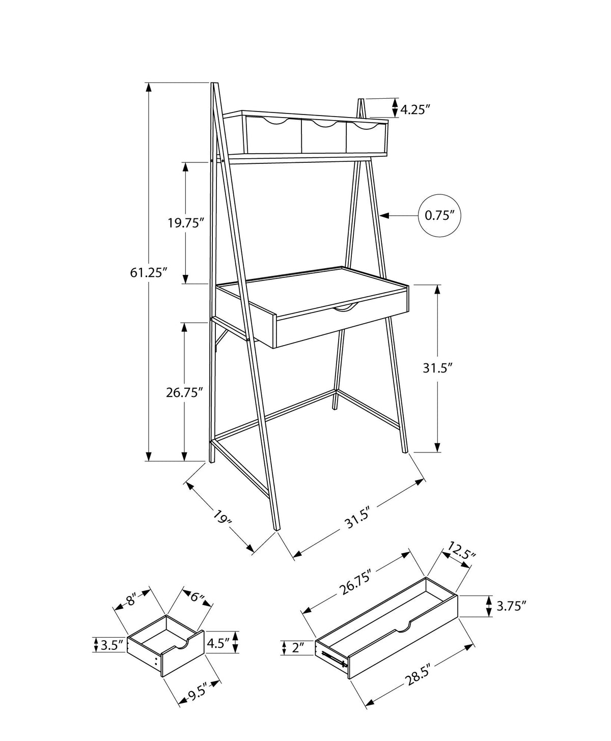 Computer Desk For Home Office, Laptop, Leaning, Storage Drawers, Contemporary & Modern