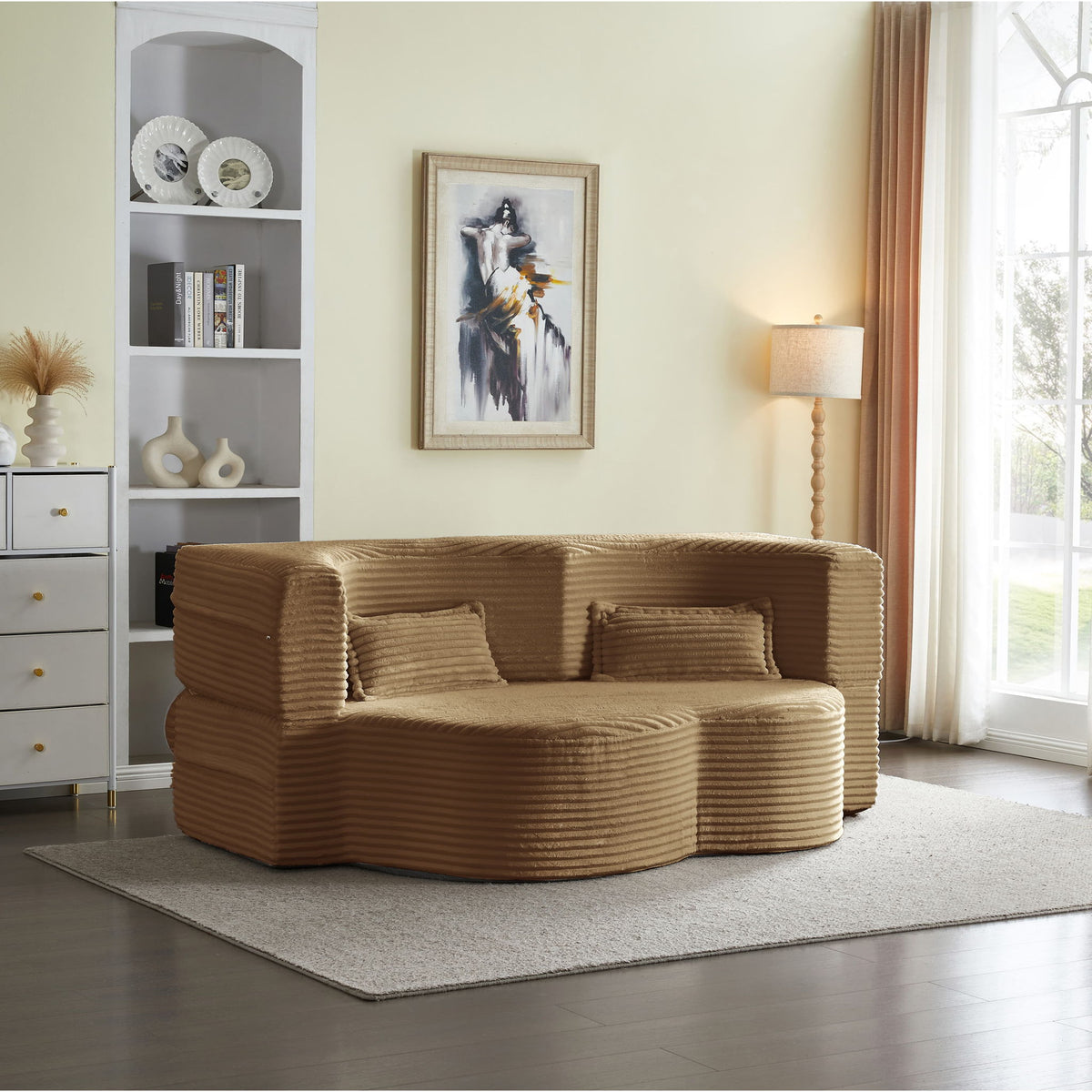 Floor Convertible Sleeper Sofa Bed With 2 Pillows