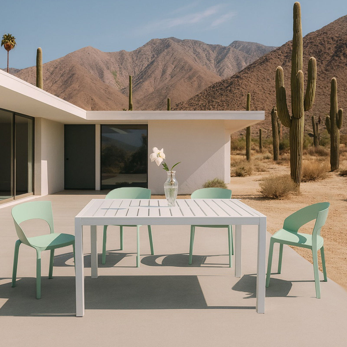 4 Piece Set Of Modern Designed Single Chairs With Long Table