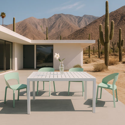 4 Piece Set Of Modern Designed Single Chairs With Long Table