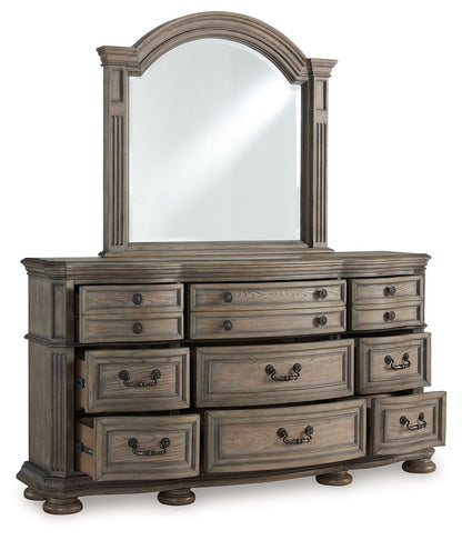 Ardenfield - 3 Pc. - Dresser, Mirror, California King Upholstered Sleigh Bed - Light Brown