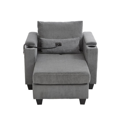 Convertible Chaise Lounge Sofa Chair With USB Ports, Cup Holders, Phone Holder And Storage