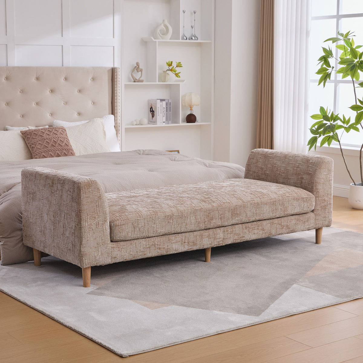 Modern Upholstered End Of Bed Bench With Armrests