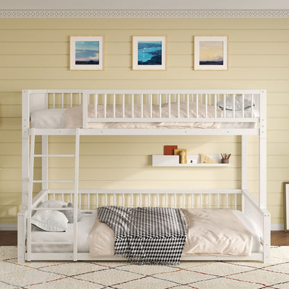 Bunk Bed Frame With Ladder And Safety Guardrails