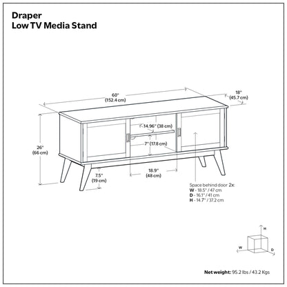 Draper - Handcrafted Mid Century Low TV Media Stand